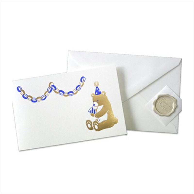 フタバ ROKKAKU 箔押し バースデーカードセット クマとクラッカー ブラウン 1パック(ご注文単位5パック)【直送品】