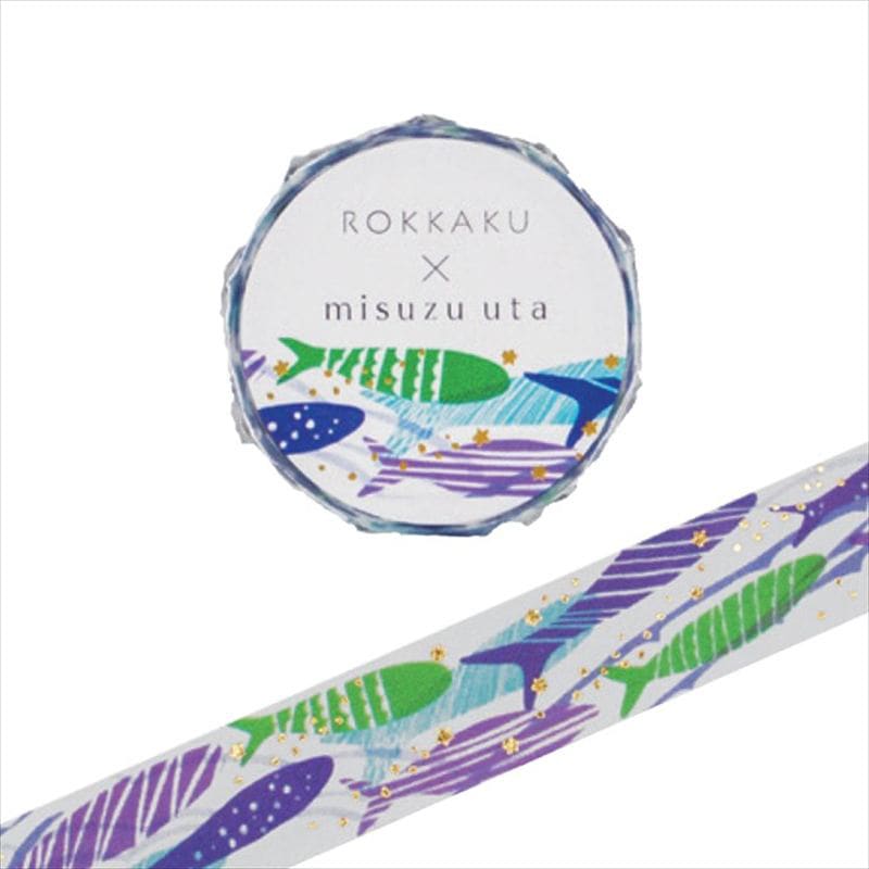 フタバ ROKKAKU 箔押しマスキングテープ みすゞうた 大漁 1パック（ご注文単位5パック）【直送品】