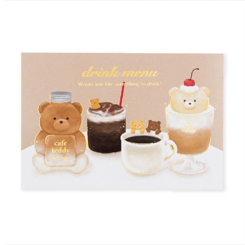 フタバ ROKKAKU 箔押しポストカード cafe teddy ドリンク 1パック(ご注文単位5パック)【直送品】