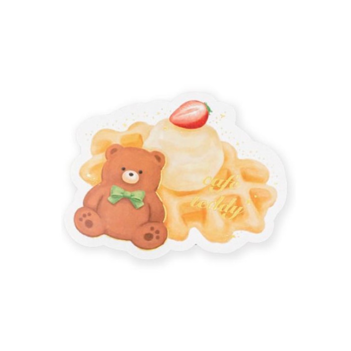 フタバ ROKKAKU 箔押しステッカー cafe teddy ワッフル 1パック（ご注文単位5パック）【直送品】
