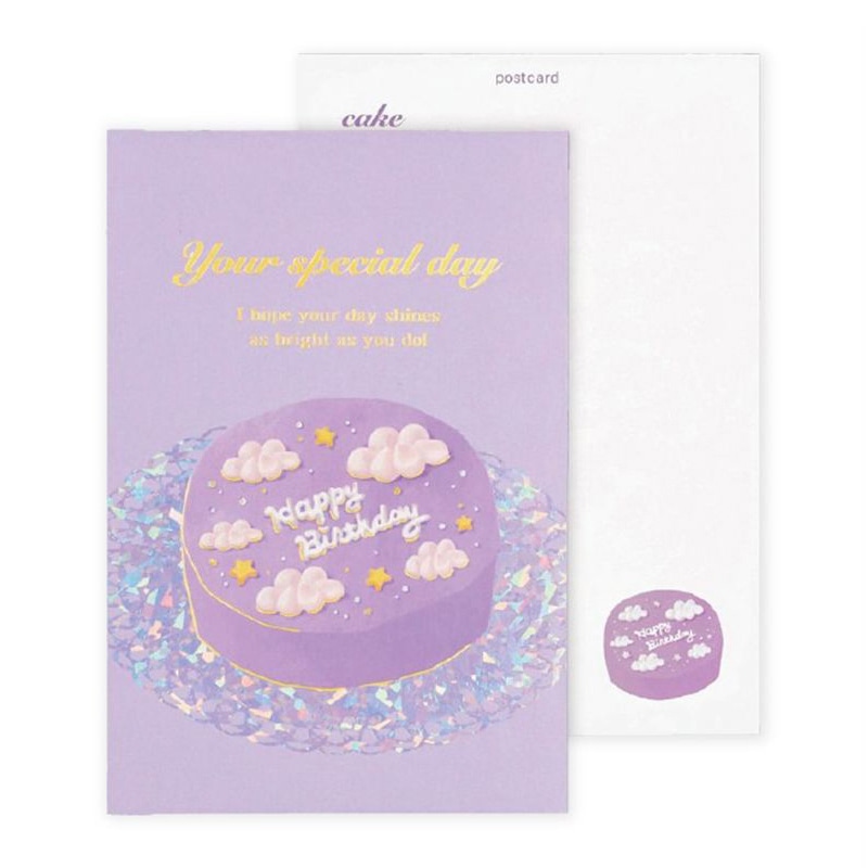 フタバ ROKKAKU 箔押しバースデーカード ケーキ パープル 1パック(ご注文単位5パック)【直送品】