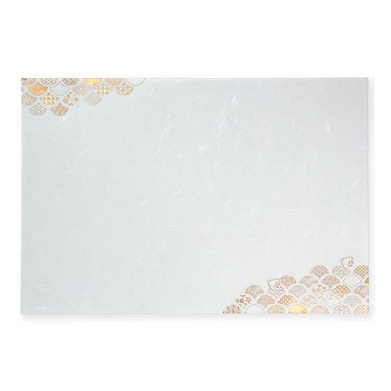 フタバ ROKKAKU 箔押し御膳敷紙 3枚入 小紋青海波 1パック（ご注文単位5パック）【直送品】