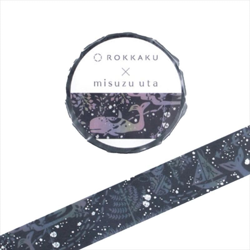 フタバ ROKKAKU 箔押しマスキングテープ みすゞうた 鯨法会 1パック（ご注文単位5パック）【直送品】