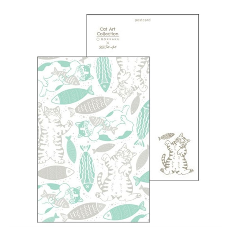フタバ ROKKAKU 箔押しポストカード キャットアート コレクション fish 1パック(ご注文単位5パック)【直送品】