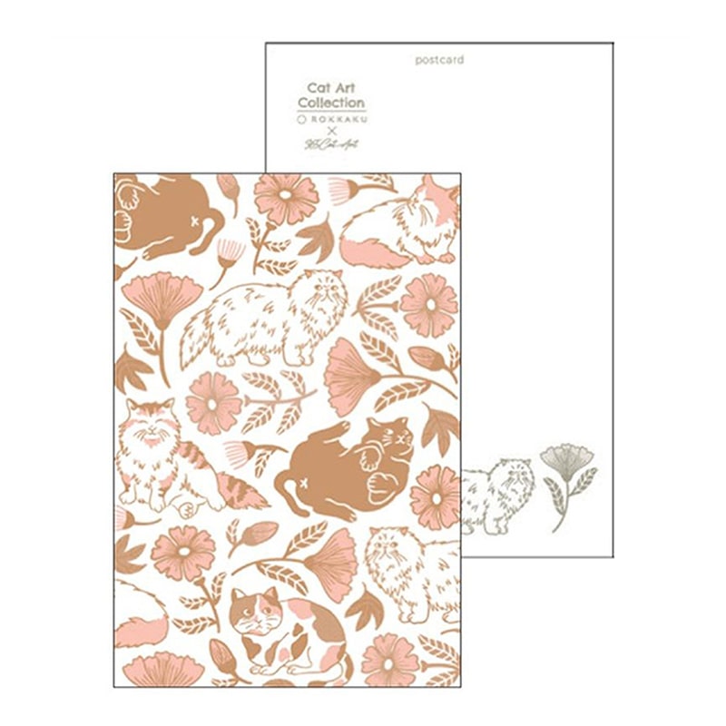 フタバ ROKKAKU 箔押しポストカード キャットアート コレクション flower 1パック(ご注文単位5パック)【直送品】