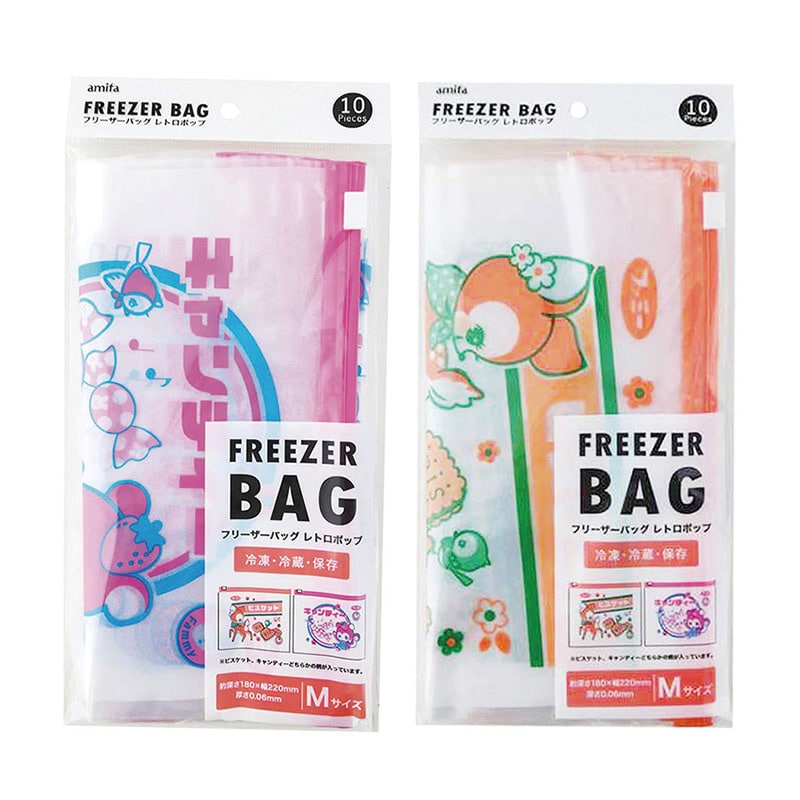 アミファ フリーザーバッグ M 10枚入 レトロポップ 1束(ご注文単位150束)【直送品】