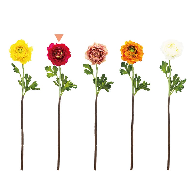 紅石 アートフラワー ラナンキュラス バーガンディ/グリーン/クリーム K-693-6 1本（ご注文単位12本）【直送品】