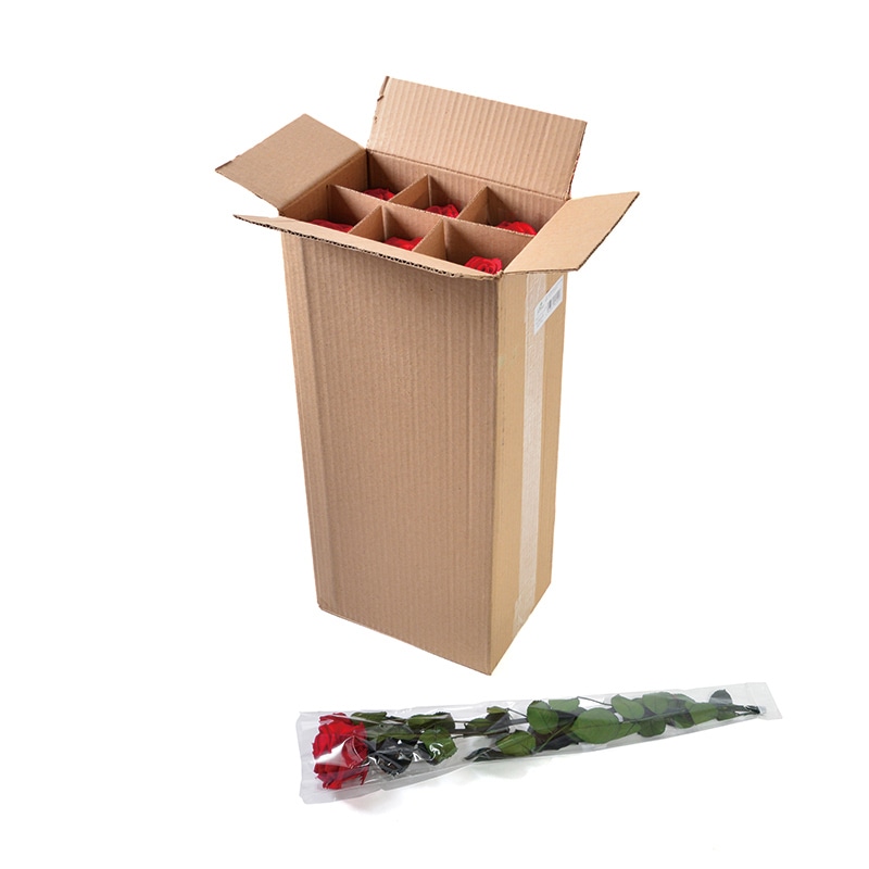 フロールエバー プリザーブドフラワー　プレミアムローズ　ステム付 スリーブ入り　チェリーレッド FL095-05 6本/箱（ご注文単位1箱）【直送品】