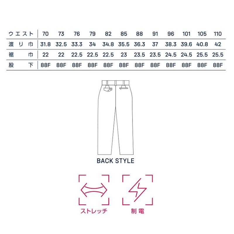 カンサイユニフォーム パンツ ネイビー 88 92605 1枚(ご注文単位1枚)【直送品】