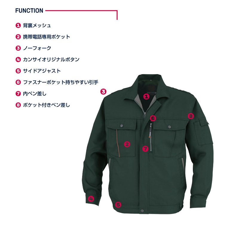 カンサイユニフォーム ブルゾン モスグリーン S 80802 1枚(ご注文単位1枚)【直送品】