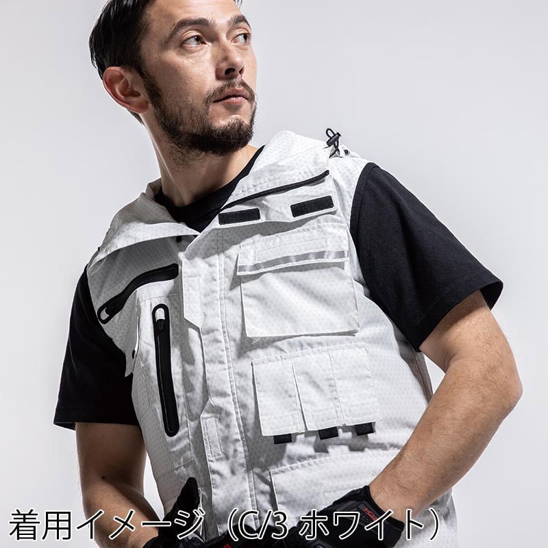 カンサイユニフォーム×空調風神服 フードベスト ホワイト M 01200 1枚(ご注文単位1枚)【直送品】