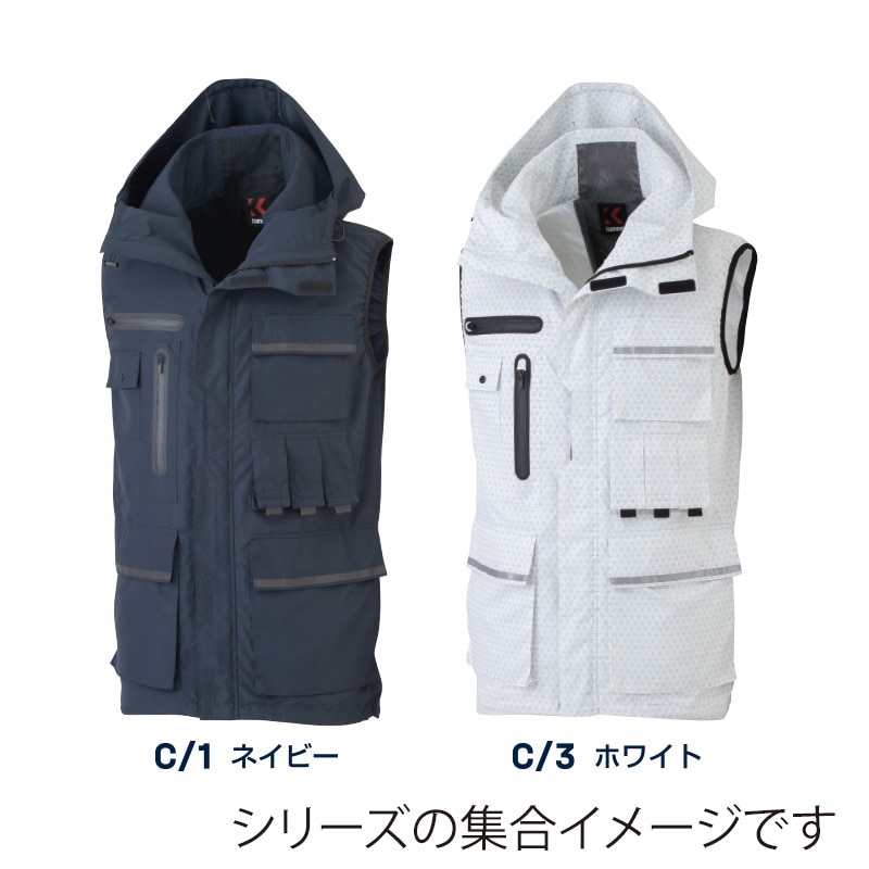 カンサイユニフォーム×空調風神服 フードベスト ホワイト LL 01200 1枚(ご注文単位1枚)【直送品】