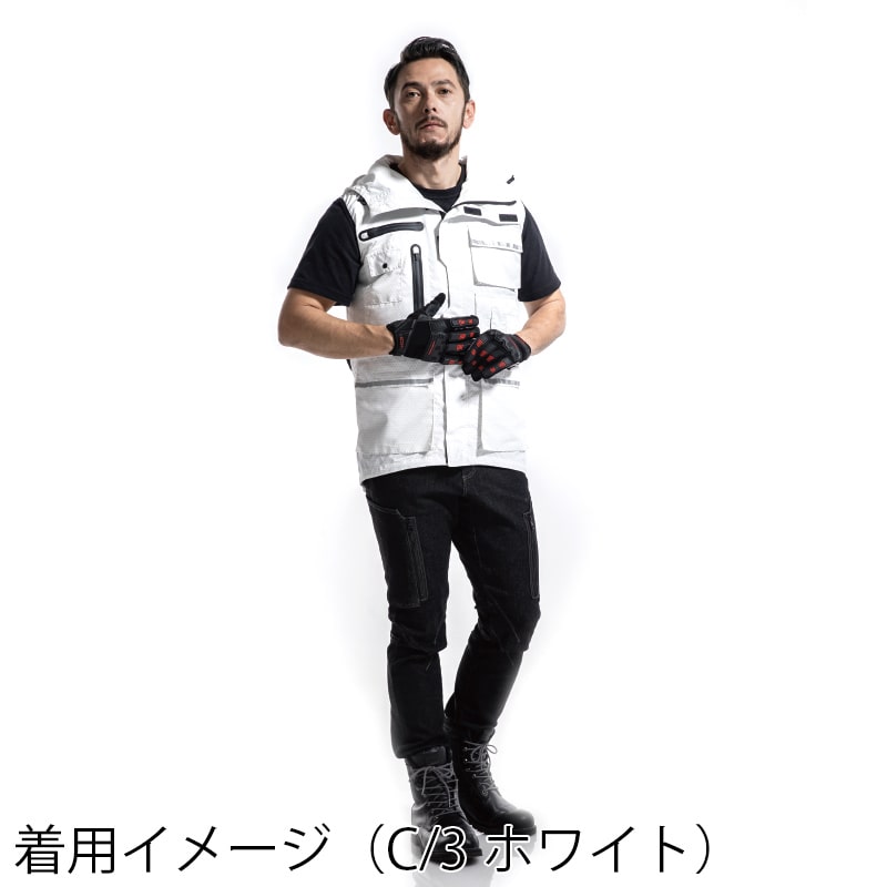 カンサイユニフォーム×空調風神服 フードベスト ホワイト LL 01200 1枚(ご注文単位1枚)【直送品】