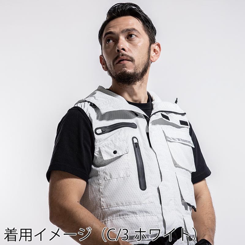 カンサイユニフォーム×空調風神服 フードベスト ホワイト LL 01200 1枚(ご注文単位1枚)【直送品】