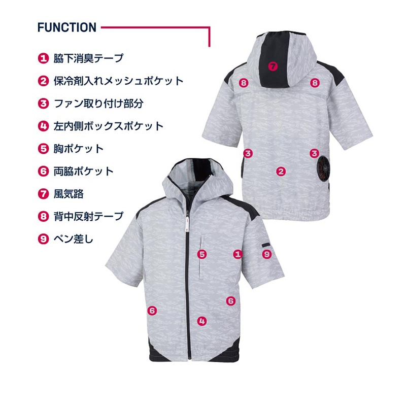MHAK 空調風神服 フード付き半袖ブルゾン グレー M 00200 1枚(ご注文単位1枚)【直送品】