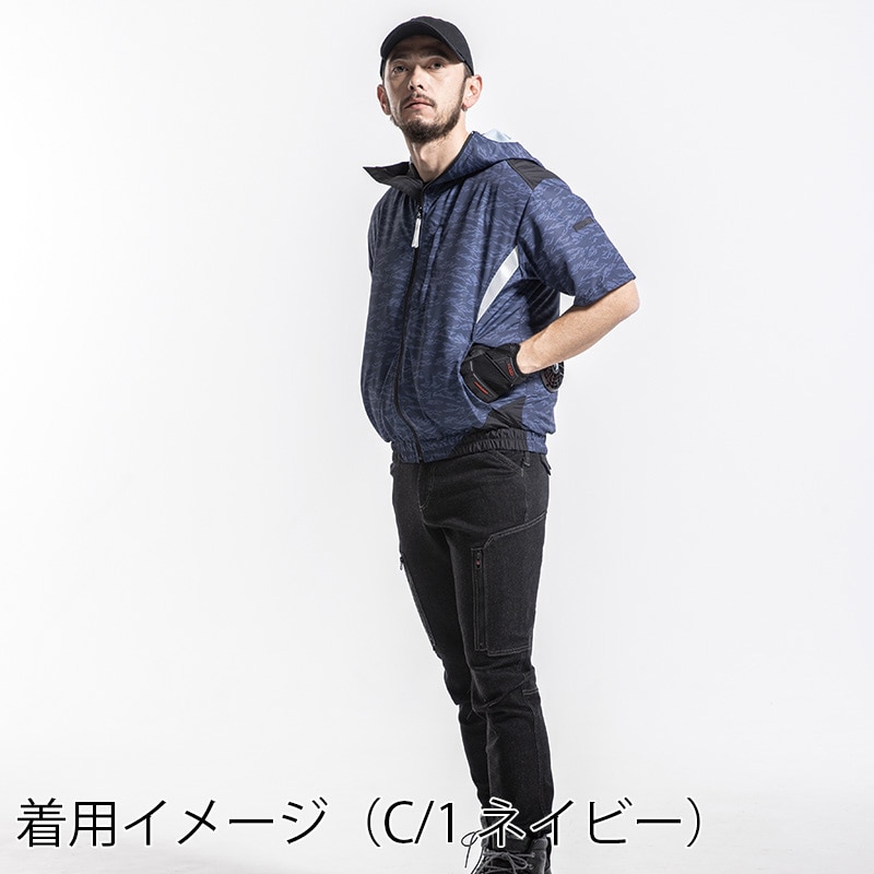 MHAK 空調風神服 フード付き半袖ブルゾン ブラック M 00200 1枚(ご注文単位1枚)【直送品】