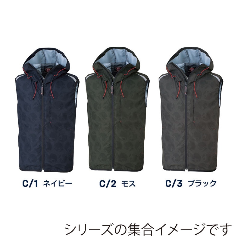 MHAK　空調風神服　フード付きベスト モス　5L 00400 1枚（ご注文単位1枚）【直送品】