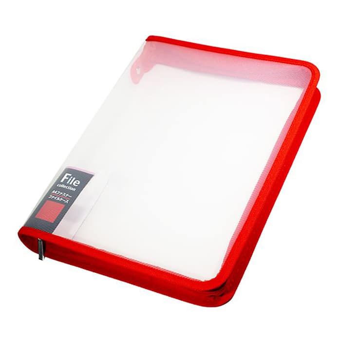 ジャパンプレミアム A4ファスナーファイルケース 赤 C9387071 1個（ご注文単位10個）【直送品】