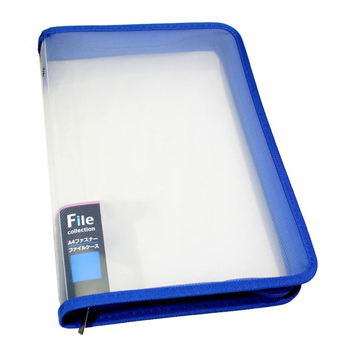 ジャパンプレミアム A4ファスナーファイルケース 青 C9387081 1個（ご注文単位10個）【直送品】