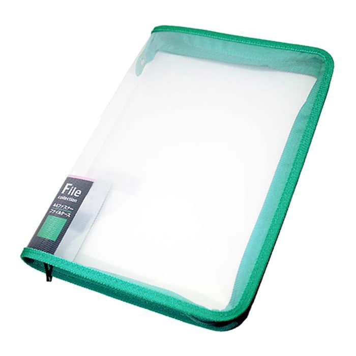 ジャパンプレミアム A4ファスナーファイルケース 緑 C9387091 1個（ご注文単位10個）【直送品】