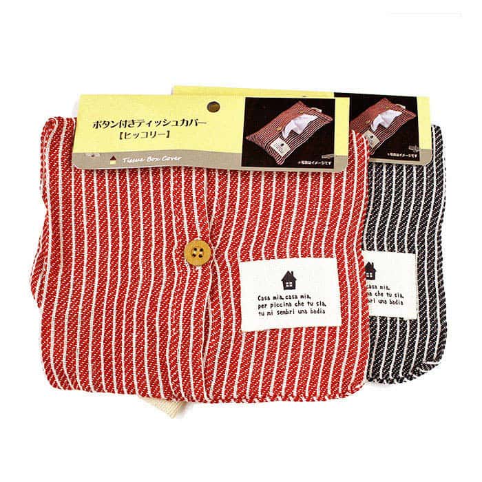 ジャパンプレミアム ボタン付ティッシュカバー ヒッコリー 96027119 1個（ご注文単位10個）【直送品】