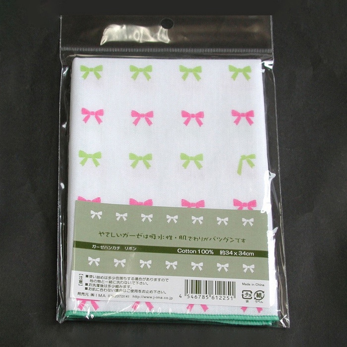 ジャパンプレミアム ガーゼハンカチ リボン 96122522 1個（ご注文単位12個）【直送品】