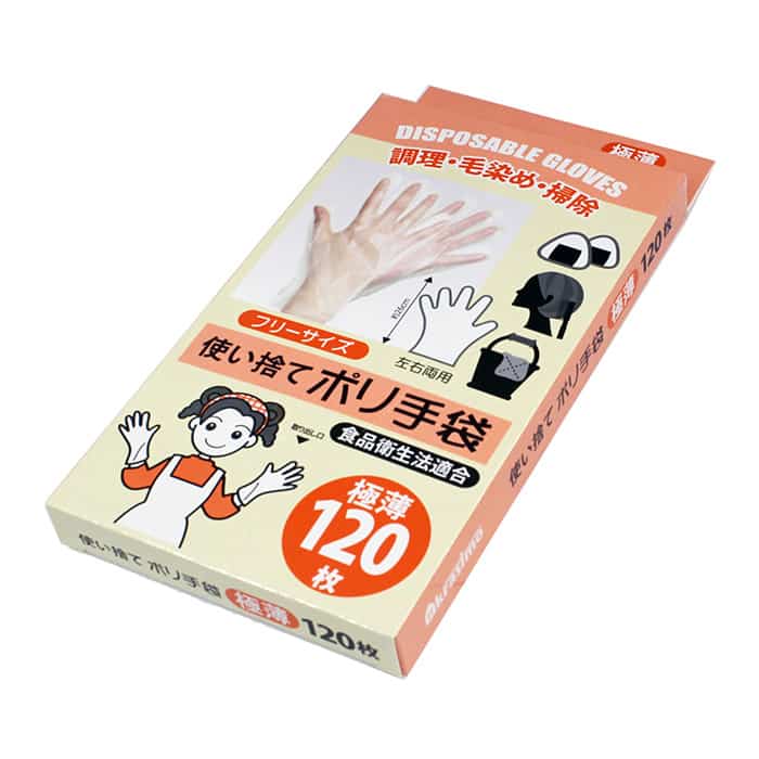 ジャパンプレミアム 使い捨てポリ手袋 箱入 極薄 120枚入 96980629 1袋（ご注文単位10袋）【直送品】