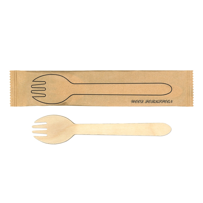 長井紙業 ウッドスプーンフォーク 完封紙包装 100本/袋(ご注文単位20袋)【直送品】