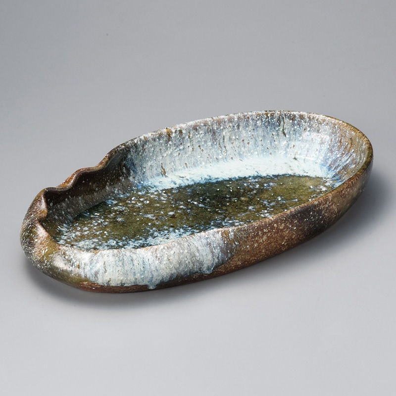 山万 01109-660 焼〆ビードロ16小判鉢 信楽焼 1個（ご注文単位1個）【直送品】