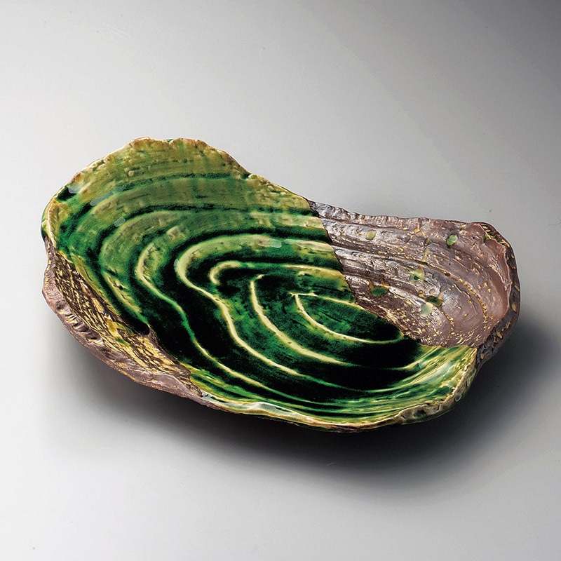 山万 01209-170 錆釉ヒワ流渦彫11.0盛皿  1個（ご注文単位1個）【直送品】