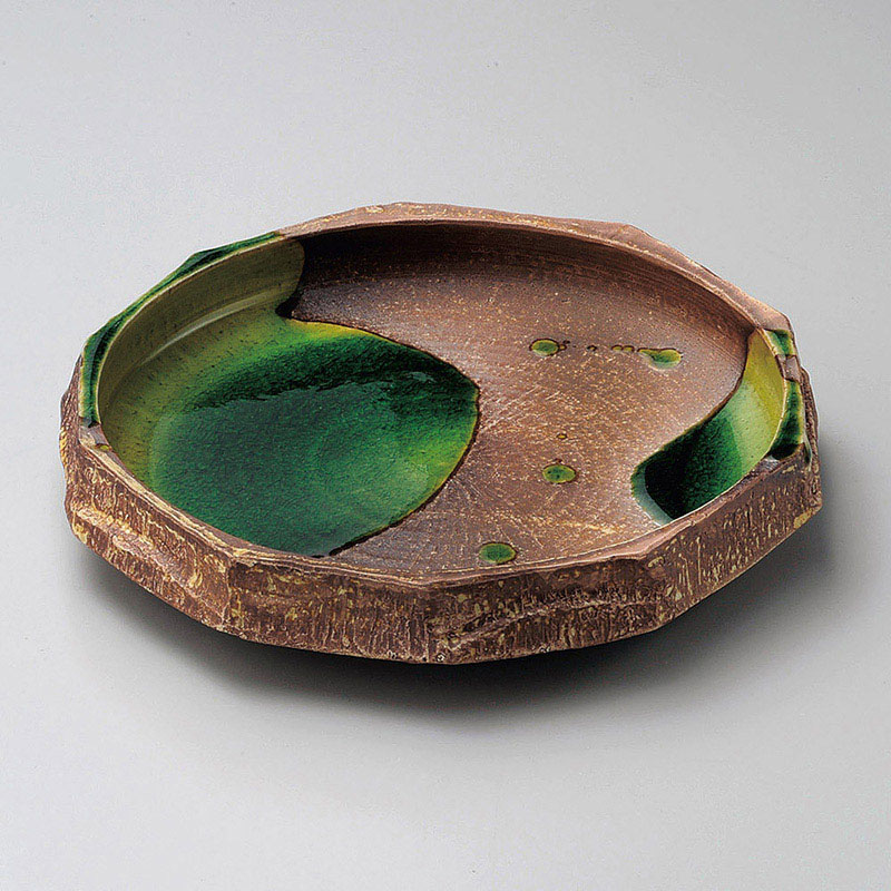 山万 02213-170 錆釉ヒワ流し面取8.0鉢  1個（ご注文単位1個）【直送品】