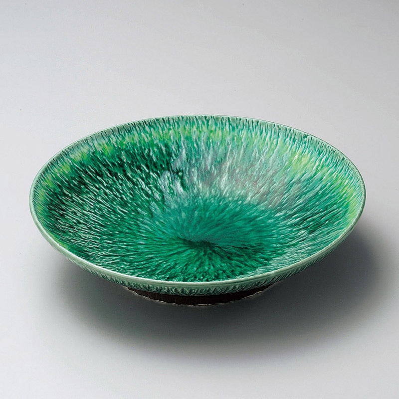 山万 02219-140 緑釉黄流しとちり高台8.0鉢  1個（ご注文単位1個）【直送品】