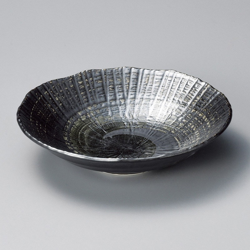 山万 02308-130 黒渦彫十草型23cm盛鉢  1個（ご注文単位1個）【直送品】