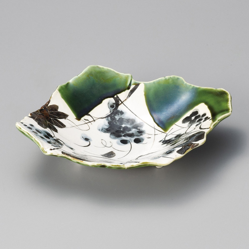 山万 01907-570 織部ぶどう足付7寸菱鉢  1個（ご注文単位1個）【直送品】