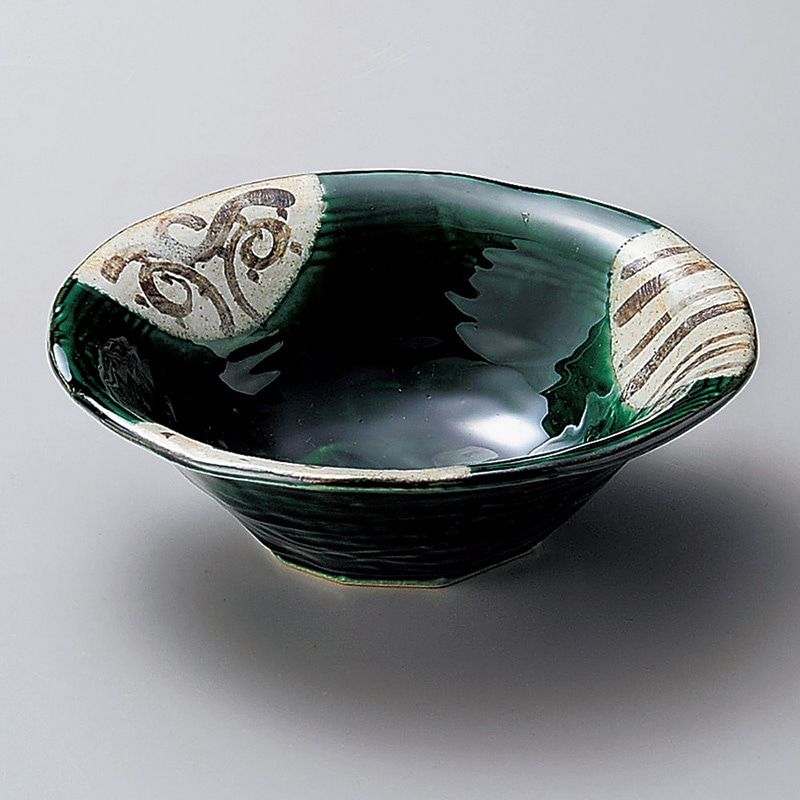 山万 02904-100 織部トチリストライプ7寸鉢  1個（ご注文単位1個）【直送品】