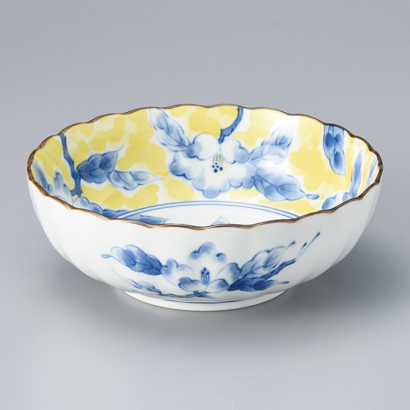 山万 02908-310 黄彩花紋菊形6.8鉢  1個（ご注文単位1個）【直送品】