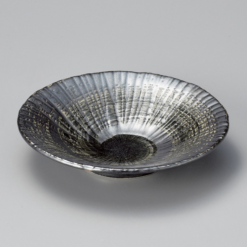 山万 02915-130 黒渦彫十草型平鉢  1個（ご注文単位1個）【直送品】
