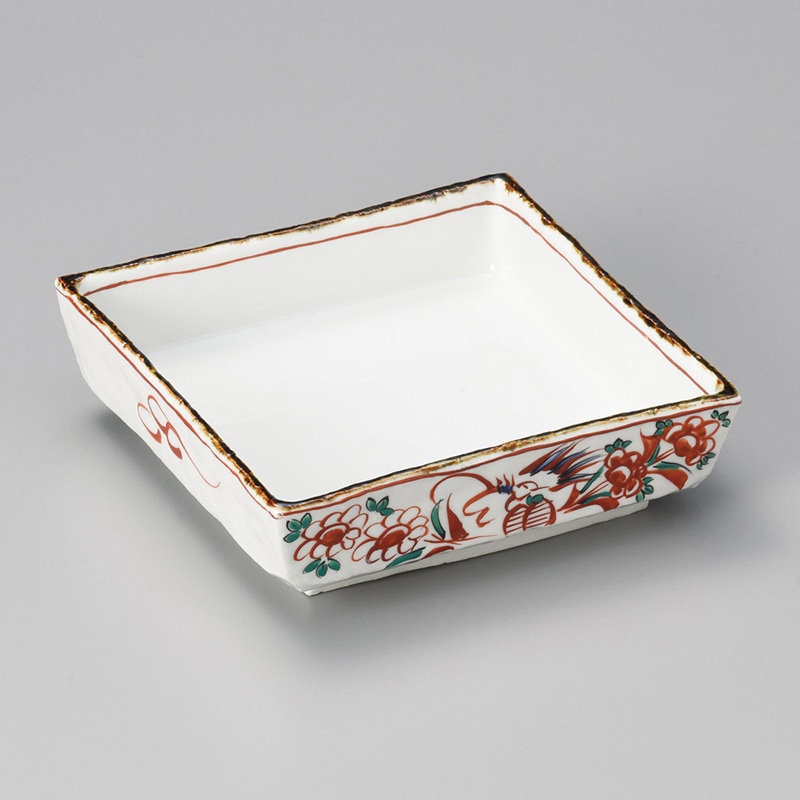 山万 03002-570 赤絵花六寸正角鉢  1個（ご注文単位1個）【直送品】