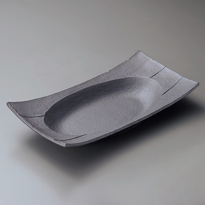 山万 03203-240 黒いぶし12寸長角四方楕円鉢  1個（ご注文単位1個）【直送品】