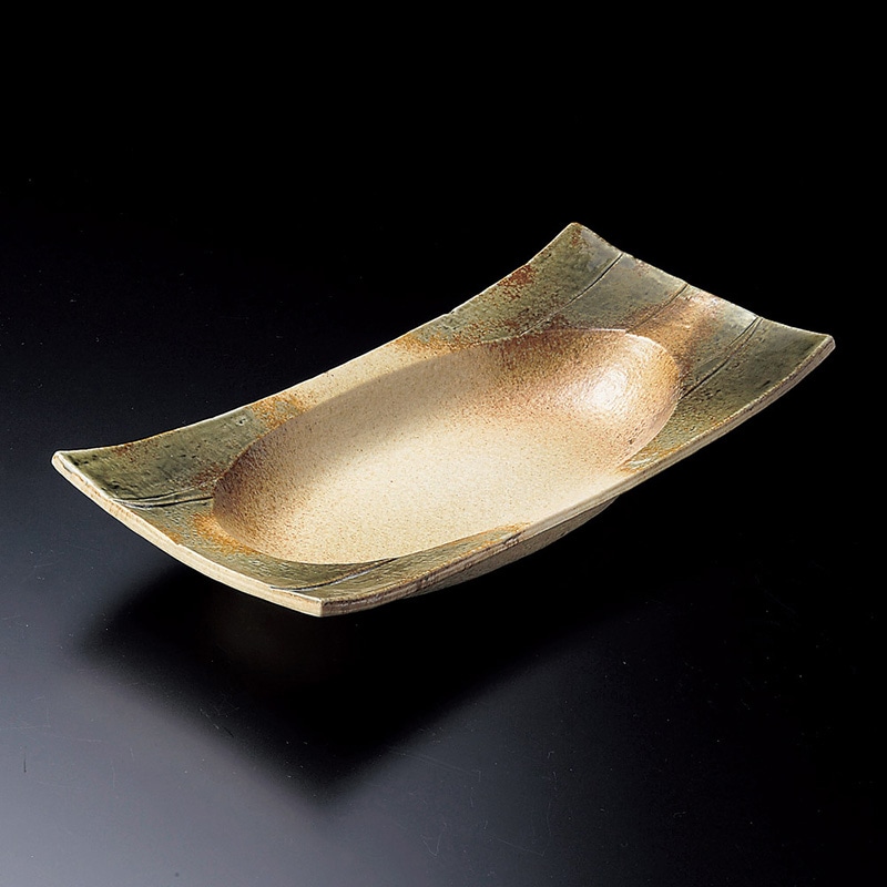 山万 03202-550 伊賀織部10寸長角四方楕円鉢  1個（ご注文単位1個）【直送品】