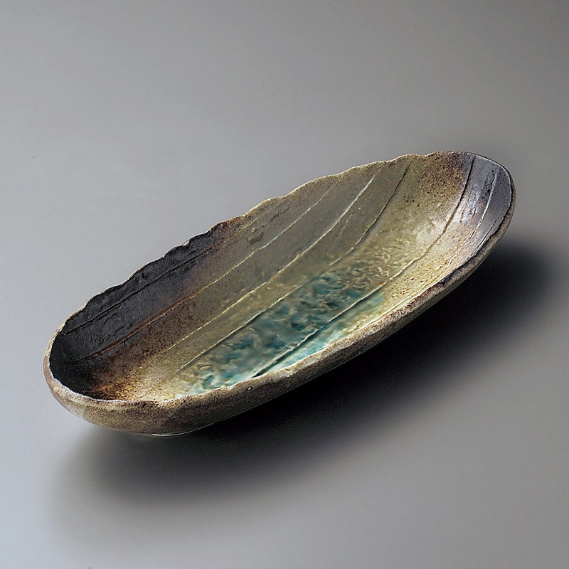 山万 03307-170 和三彩手作り楕円長鉢(小)  1個（ご注文単位1個）【直送品】