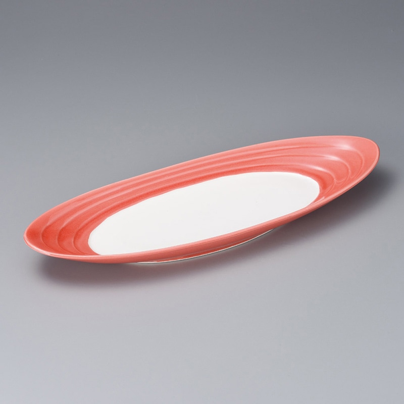 山万 03212-250 渕赤釉楕円大鉢  1個（ご注文単位1個）【直送品】