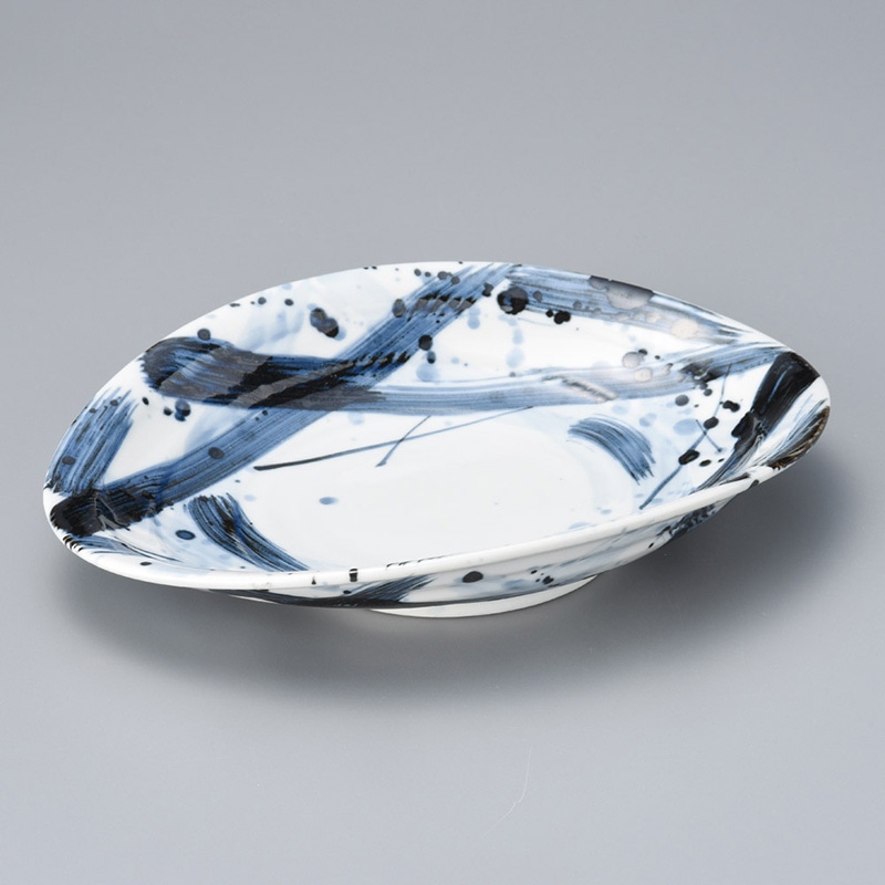 山万 03410-250 染付呉須格子たわみ9寸皿  1個（ご注文単位1個）【直送品】