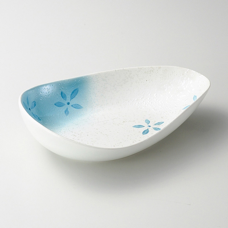 山万 03602-580 ラスター花散らし変型楕円鉢BL 1個（ご注文単位1個）【直送品】