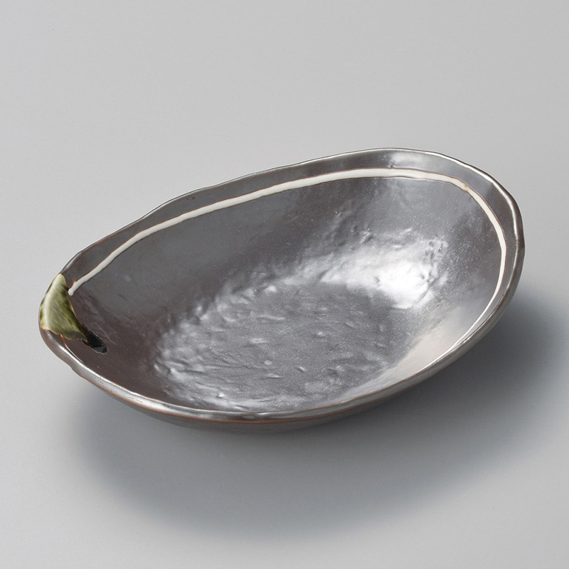 山万 03905-510 鉄釉白ライン小判鉢 大 1個（ご注文単位1個）【直送品】