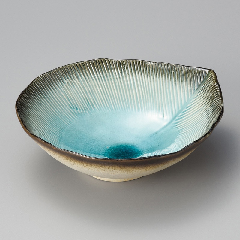 山万 03904-100 藍染スカイ葉型8寸鉢  1個（ご注文単位1個）【直送品】