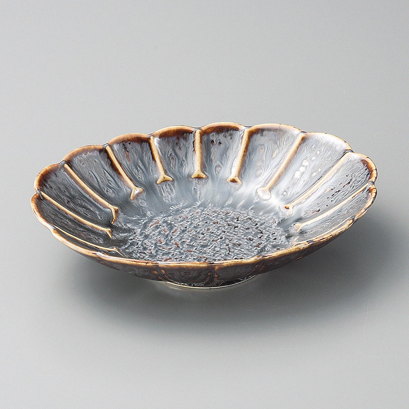 山万 03808-170 くじゃく釉菊彫楕円鉢  1個（ご注文単位1個）【直送品】