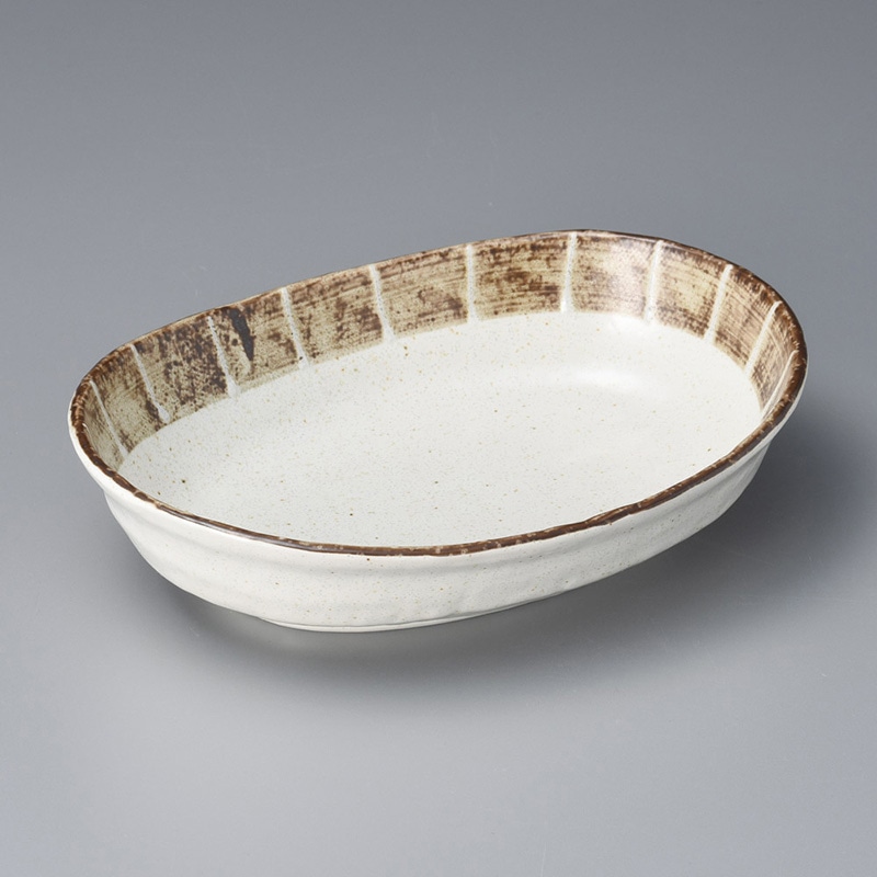 山万 04110-190 粉引ライン21c楕円盛鉢  1個（ご注文単位1個）【直送品】