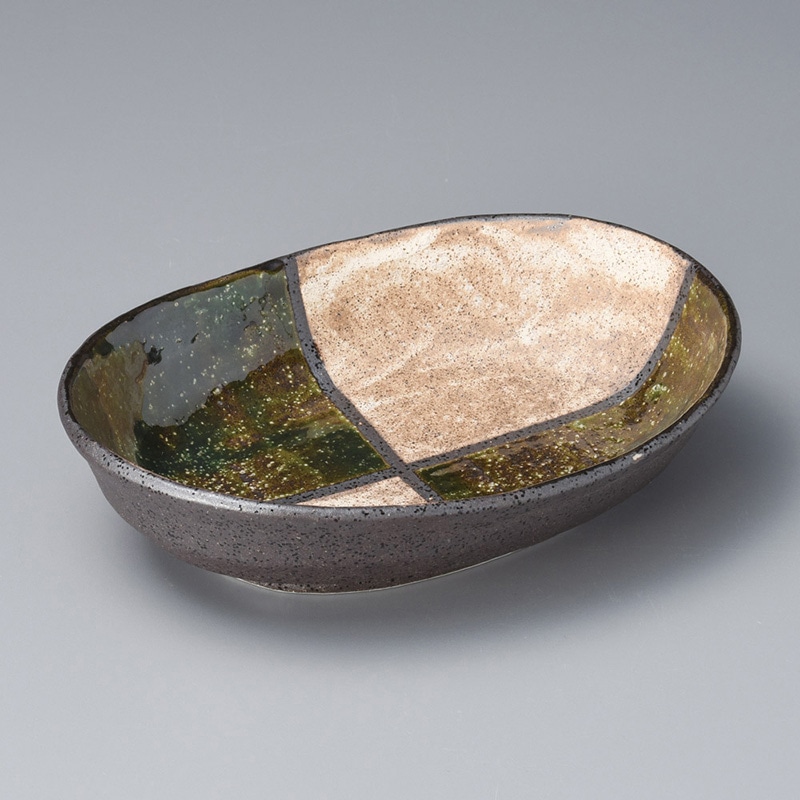 山万 04514-190 織部格子21c楕円盛鉢  1個（ご注文単位1個）【直送品】