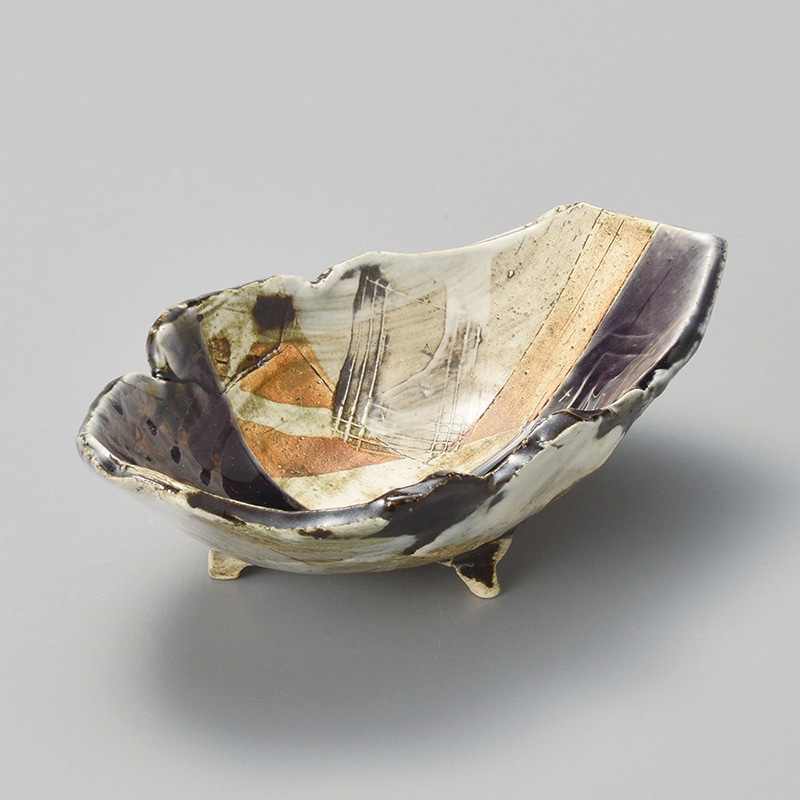 山万 04003-510 紫釉刻紋三つ足舟型鉢  1個（ご注文単位1個）【直送品】